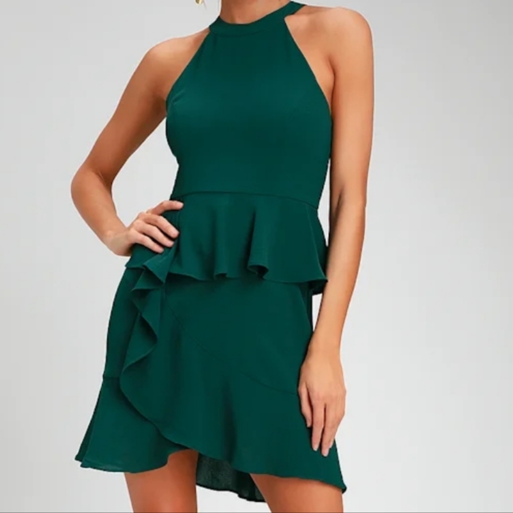 Lulu's Asymmetrical Green Ruffle Dress - Picture 5 of 12